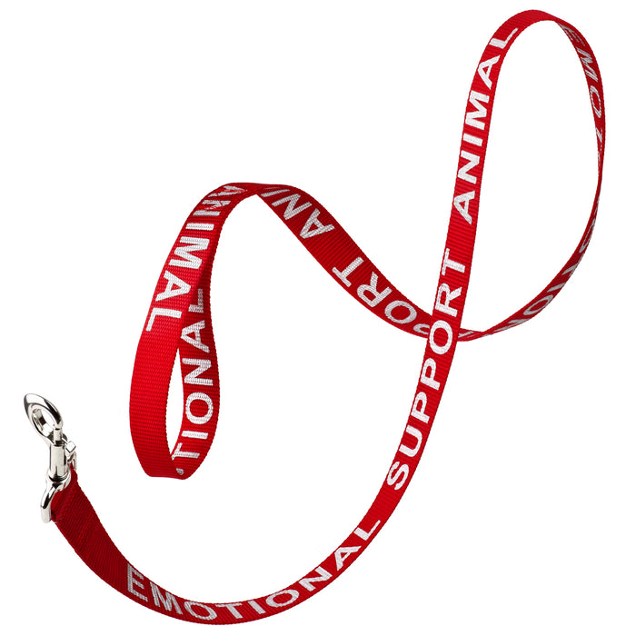 Red nylon dog leash with Emotional Support Animal reflective lettering