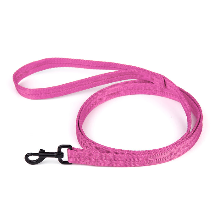 Pink nylon dog leash with black snap hook