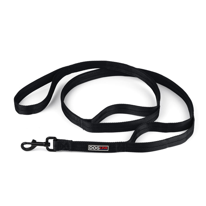 Black nylon multi-handle dog leash with black snap hook, three handles