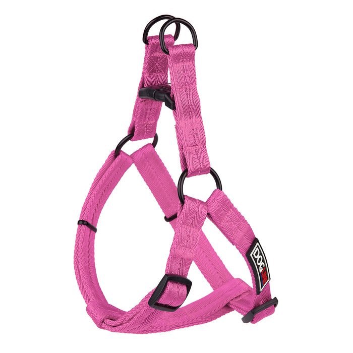 Pink nylon dog harness with quick release buckle, step-in, adjustable, XS and S size
