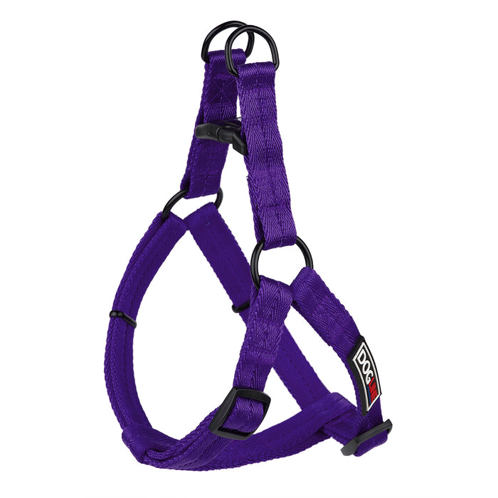 Purple nylon dog harness with quick release buckle, step-in, adjustable, XS and S size