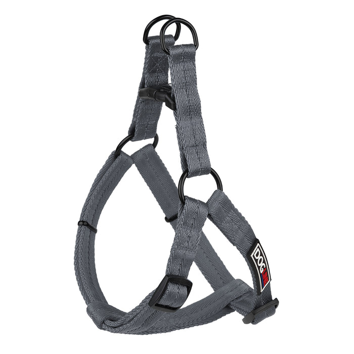 Gray nylon dog harness with quick release buckle, step-in, adjustable, XS and S size
