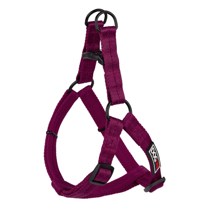 Burgundy nylon dog harness with quick release buckle, step-in, adjustable, XS and S size