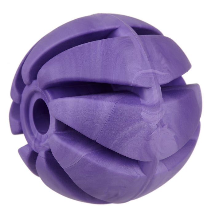 Purple rubber spiral ball dog toy for chewers with vanilla scent