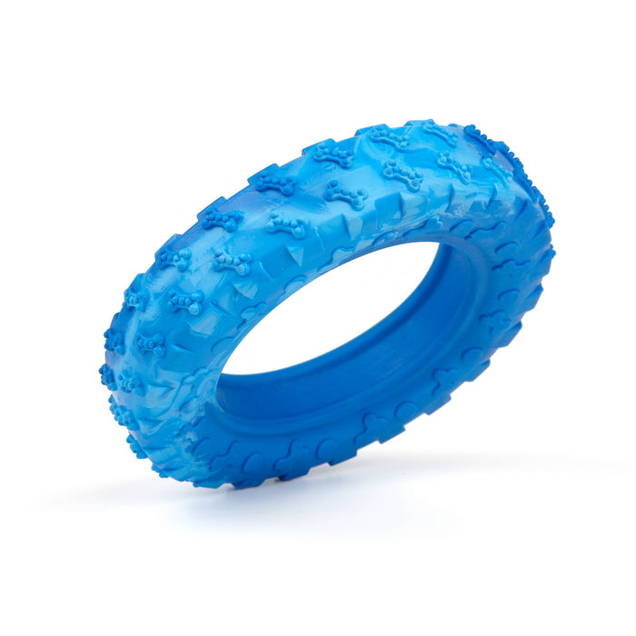 Small size blue rubber tire: dog toy for chewers with vanilla scent