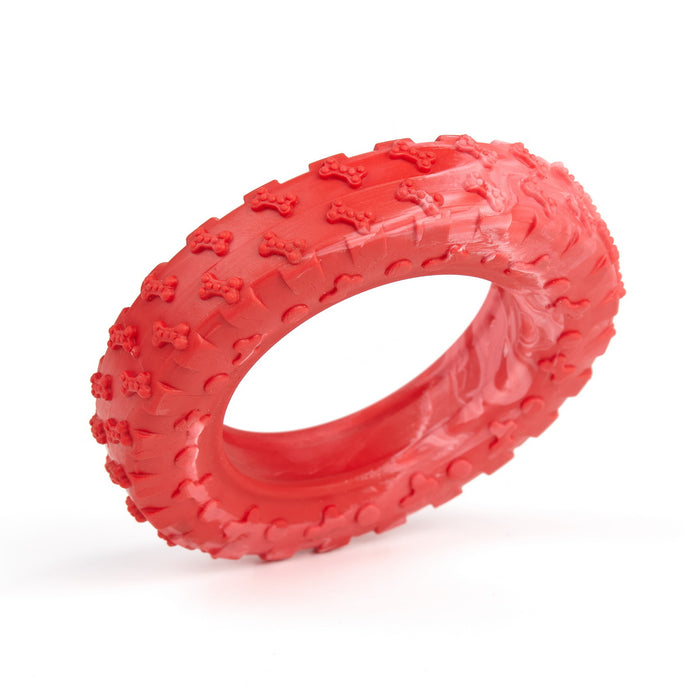 Small size red rubber tire: dog toy for chewers with vanilla scent