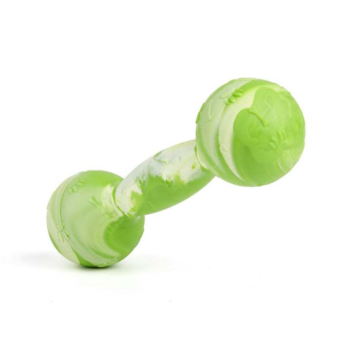 Big size green rubber dumbbell: dog toy for chewers with vanilla scent
