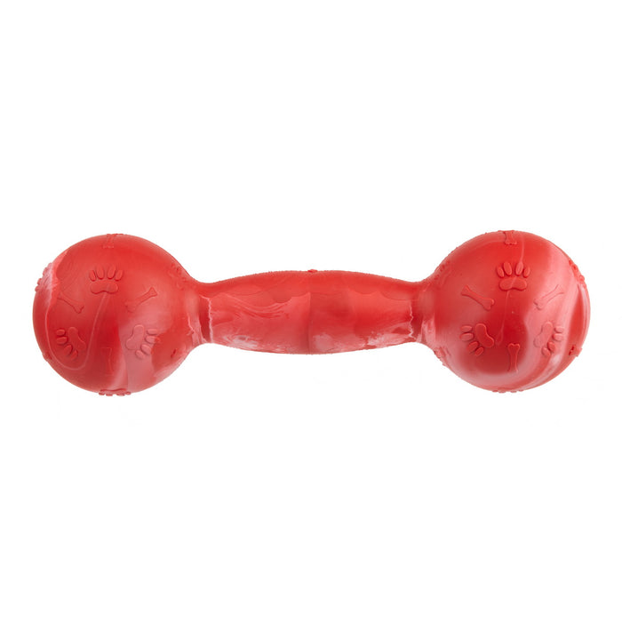 Small size red rubber dumbbell: dog toy for chewers with vanilla scent