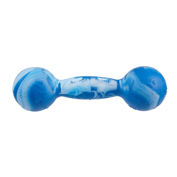 Small size blue rubber dumbbell: dog toy for chewers with vanilla scent