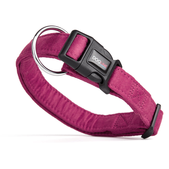 Pink microfiber dog collar with quick release buckle, 3/4- and 1-inch wide