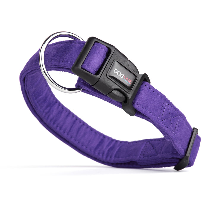 Purple microfiber dog collar with quick release buckle, 3/4- and 1-inch wide