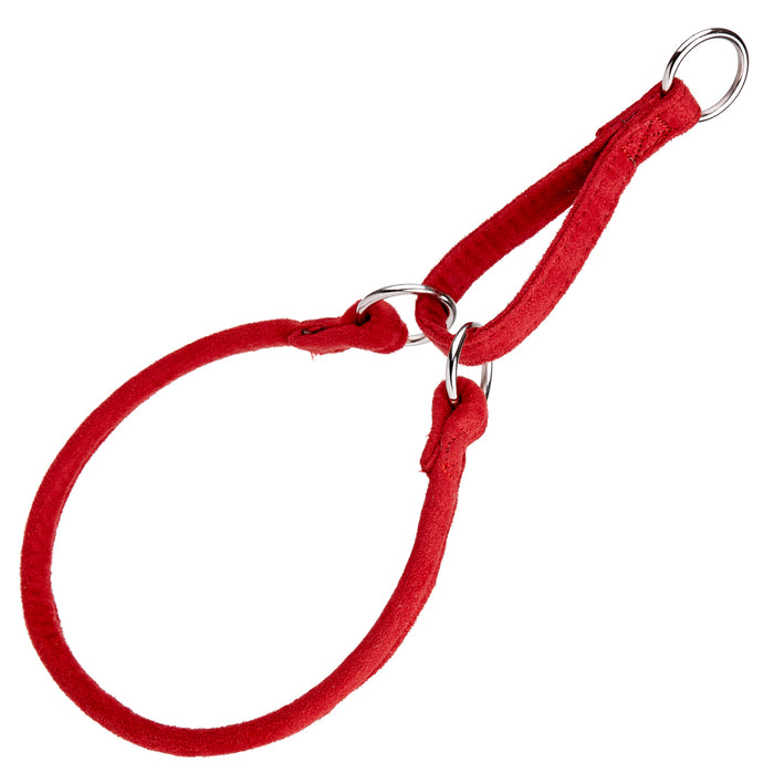 Red microfiber martingale dog collar with metal O-ring