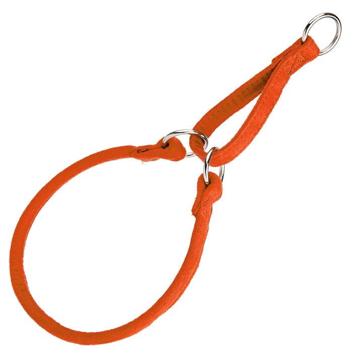 Orange microfiber martingale dog collar with metal O-ring