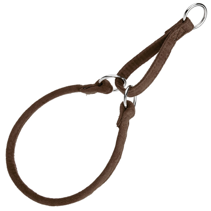 Brown microfiber martingale dog collar with metal O-ring