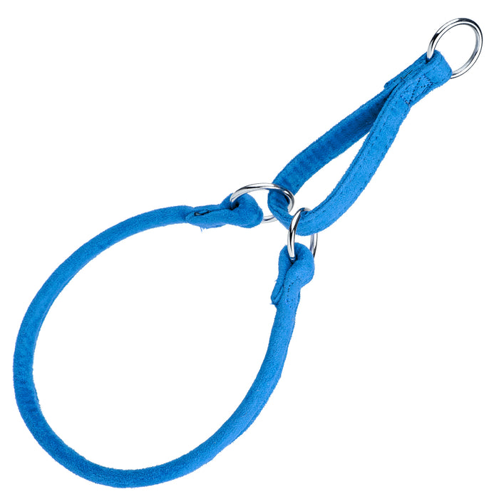 Blue microfiber martingale dog collar with metal O-ring