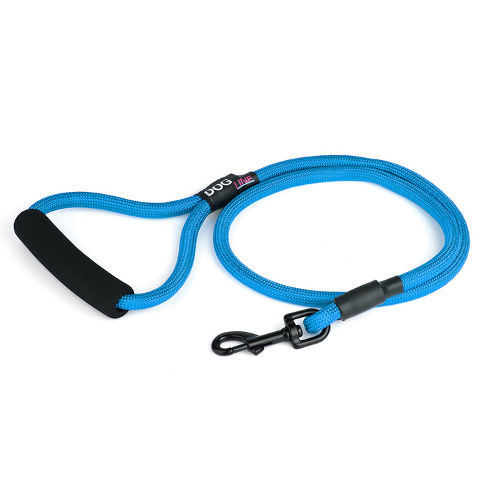 4 feet blue nylon dog leash with neoprene padded handle and black snap hook