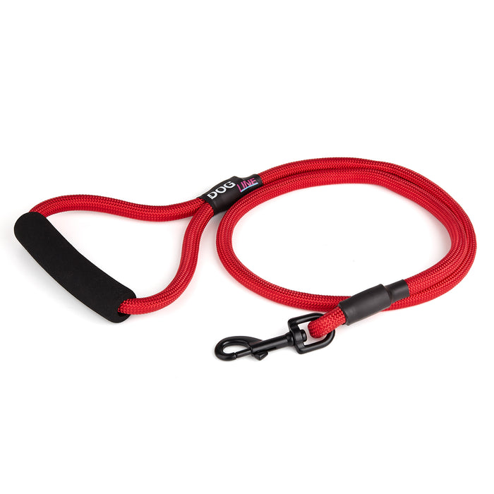 4 feet red nylon dog leash with neoprene padded handle and black snap hook