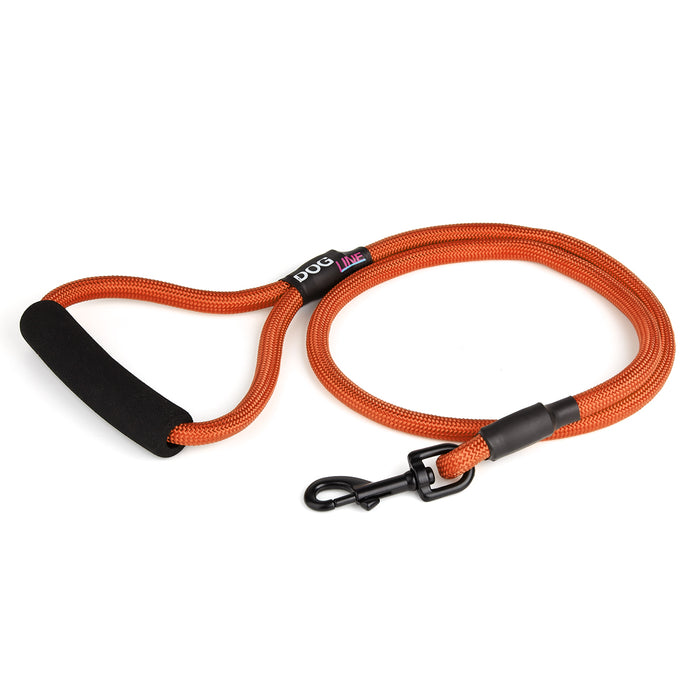 4 feet orange nylon dog leash with neoprene padded handle and black snap hook