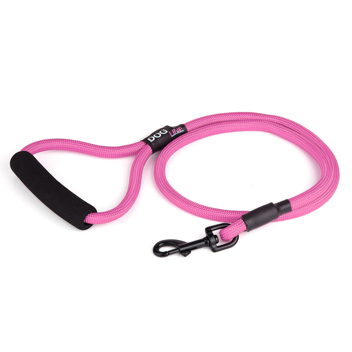 4 feet pink nylon dog leash with neoprene padded handle and black snap hook
