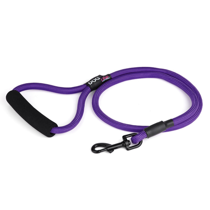 4 feet purple nylon dog leash with neoprene padded handle and black snap hook