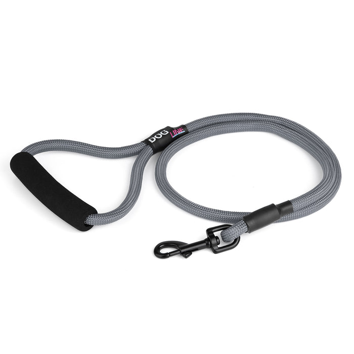 4 feet gray nylon dog leash with neoprene padded handle and black snap hook