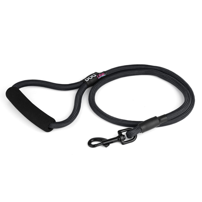 4 feet black nylon dog leash with neoprene padded handle and black snap hook