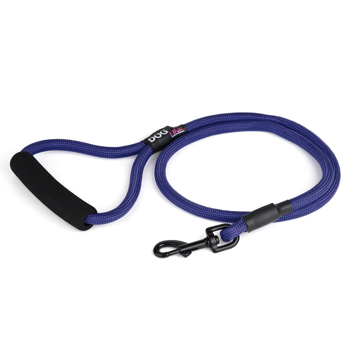 4 feet navy blue nylon dog leash with neoprene padded handle and black snap hook
