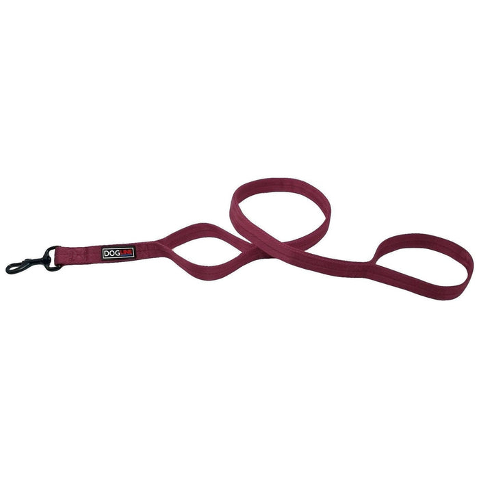 Burgundy nylon 2-handle dog leash with black snap hook
