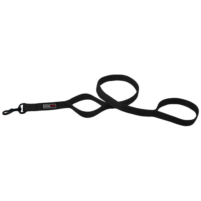 Black nylon 2-handle dog leash with black snap hook