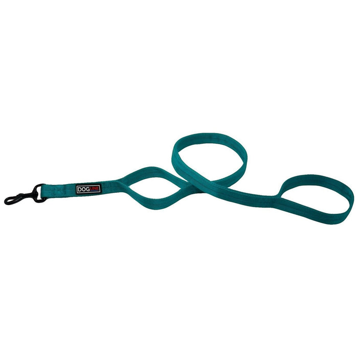 Blue nylon 2-handle dog leash with black snap hook