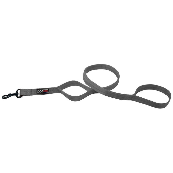 Gray nylon 2-handle dog leash with black snap hook