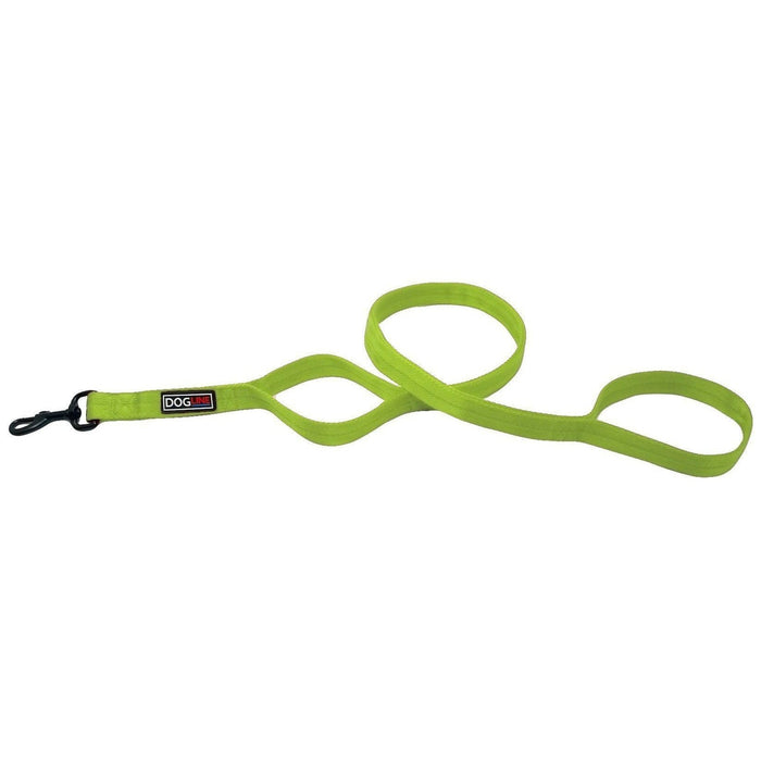 Lime green nylon 2-handle dog leash with black snap hook