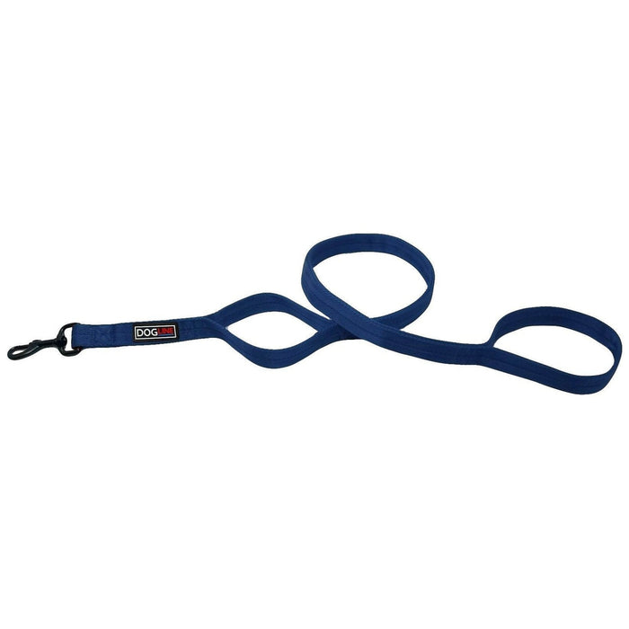 Navy blue nylon 2-handle dog leash with black snap hook