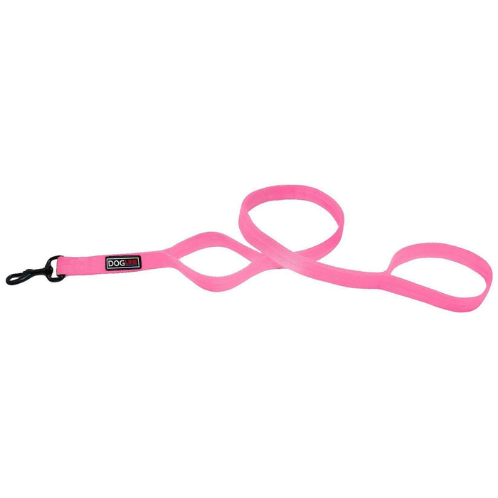 Pink nylon 2-handle dog leash with black snap hook