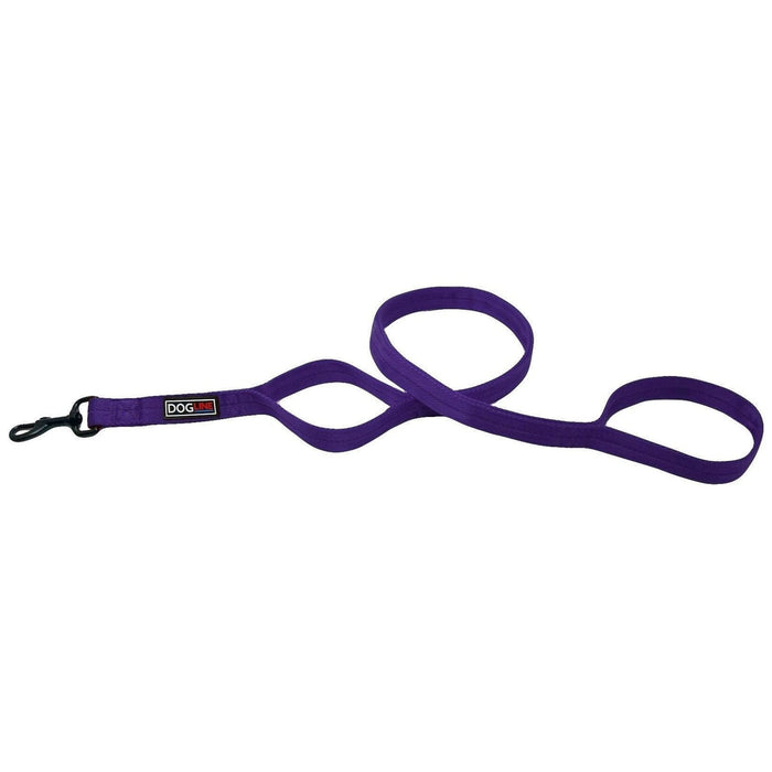 Purple nylon 2-handle dog leash with black snap hook