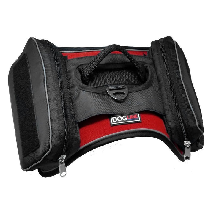 Side bags for dog harness with hook and loop fastener, built-in waste bag dispenser and fuzzy patch backing