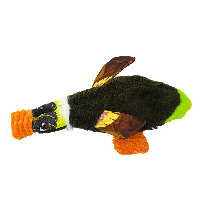 Crinkle dog toy, a bird with black body and orange beak