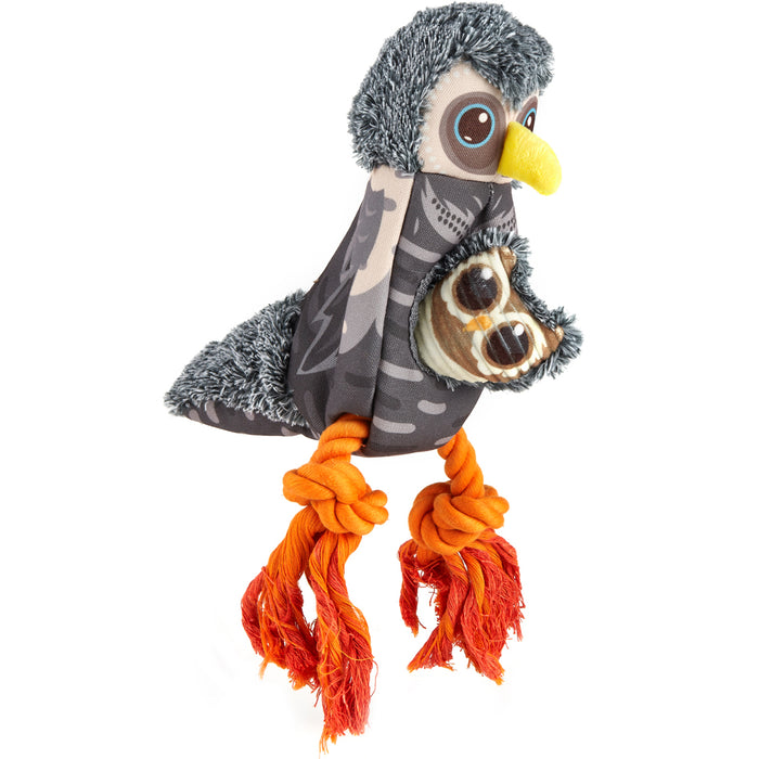 Puzzle dog toy for interactive play, an owl with ropes and an owlet inside
