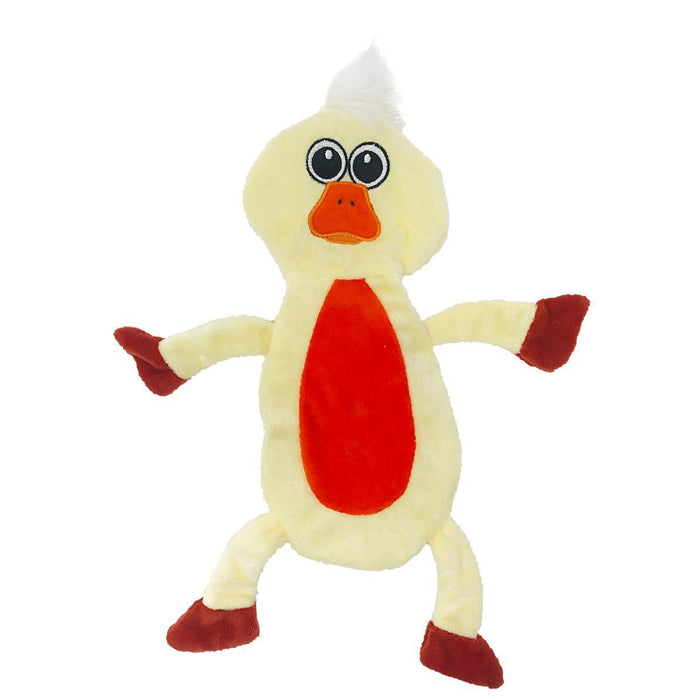 Flat, no stuffing dog toy with crinkle paper, a duckling