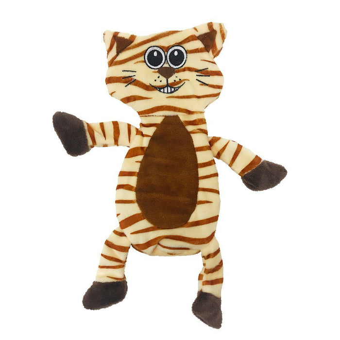 Flat, no stuffing dog toy with crinkle paper, a tiger