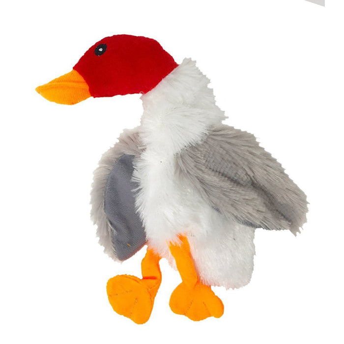 Flat, no stuffing dog toy with crinkle paper, a white duck