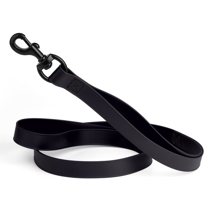 Black multi-handle dog leash with black snap hook, made from waterproof Biothane