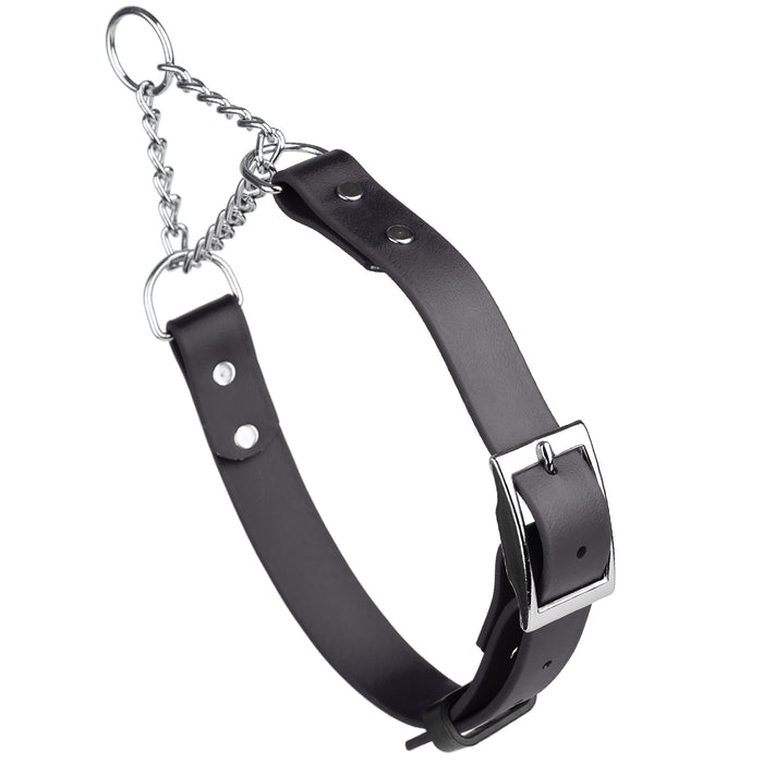 Black adjustable martingale dog collar with buckle and Herm Sprenger assembly chain, made from waterproof Biothane