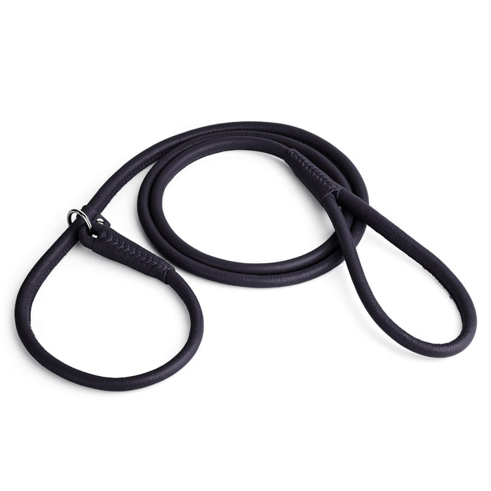 Black leather dog slip lead, 3 feet long