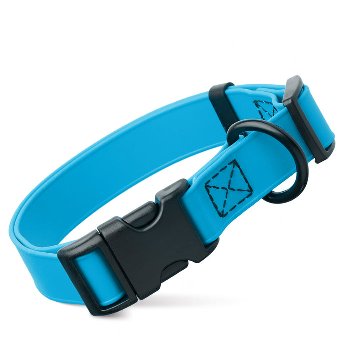 Sky Blue dog collar with quick release buckle, made from waterproof Biothane, 3/4- or 1-inch wide