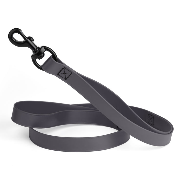 Battleship Gray multi-handle dog leash with black snap hook, made from waterproof Biothane