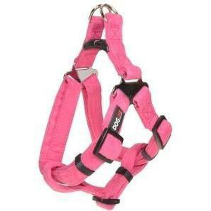Pink microfiber step-in dog harness with quick release buckle