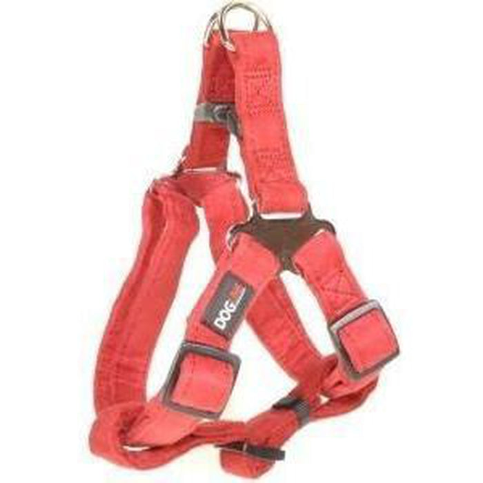 Red microfiber step-in dog harness with quick release buckle
