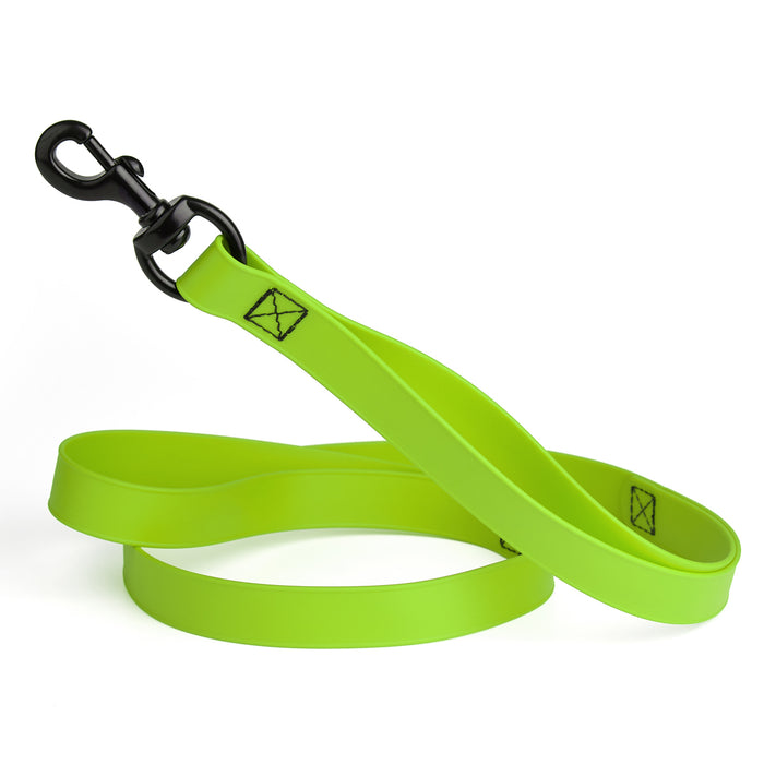Tropical Green multi-handle dog leash with black snap hook, made from waterproof Biothane