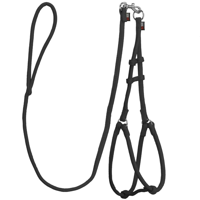 Black microfiber round dog harness and leash set